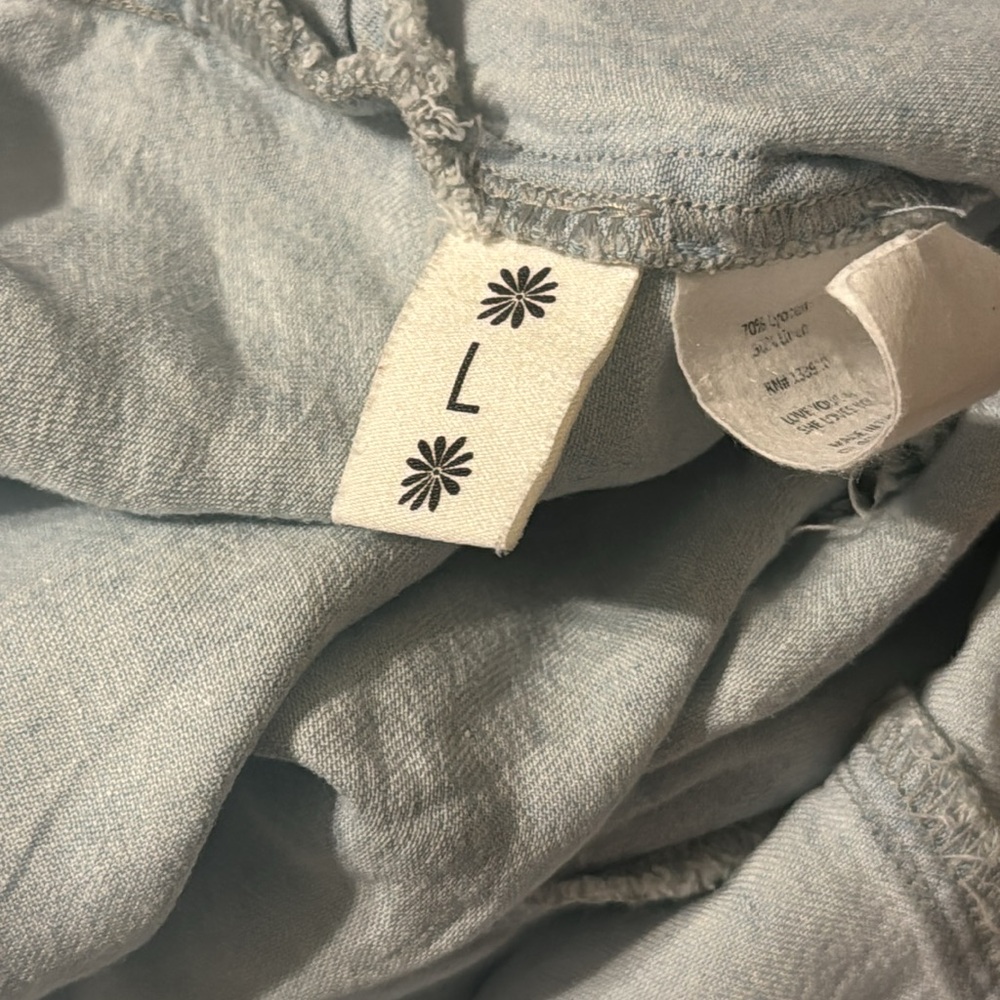 Women's Romper Show me your mumu Large Light Denim distressed hem and arms - Picture 9 of 9